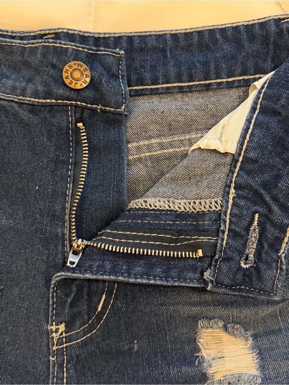 Dark Blue Distressed Women's Jeans with Shamrock Patch Detail - Picture 2 of 9